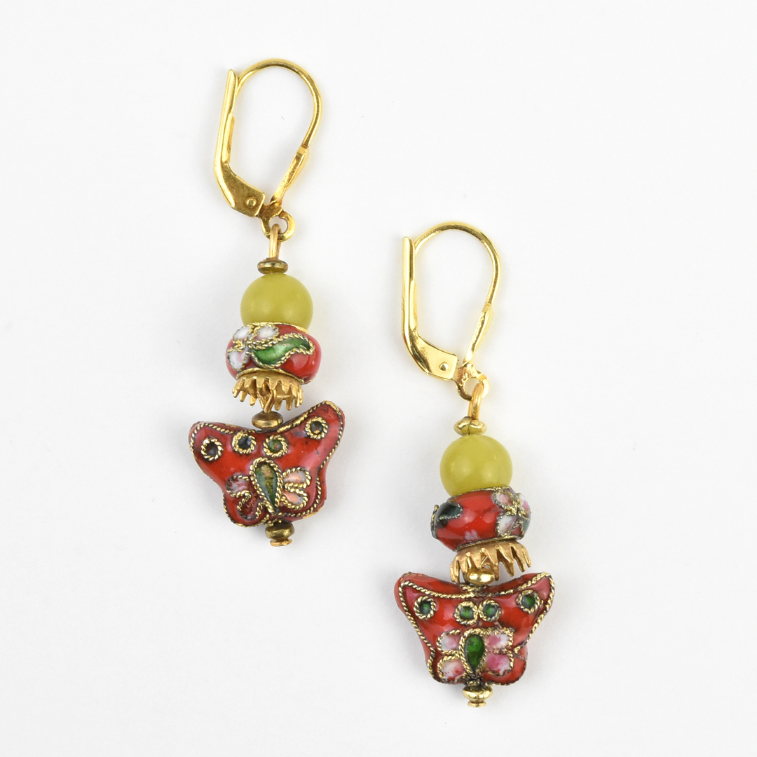 Vintage Cloisonné Butterfly Earrings - Goldmakers Fine Jewelry