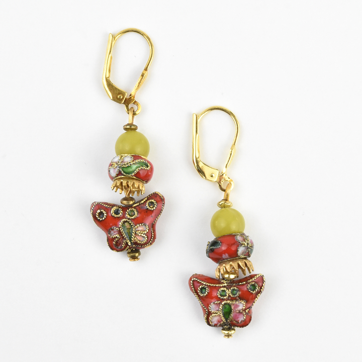 Vintage Cloisonné Butterfly Earrings - Goldmakers Fine Jewelry