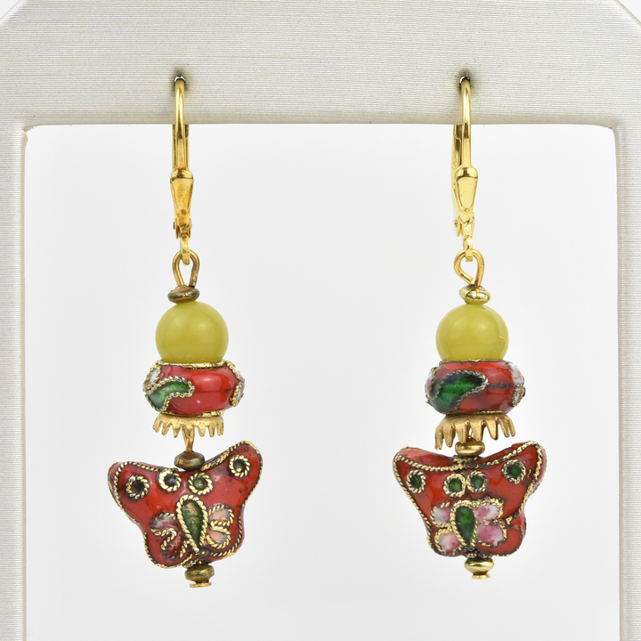 Vintage Cloisonné Butterfly Earrings - Goldmakers Fine Jewelry