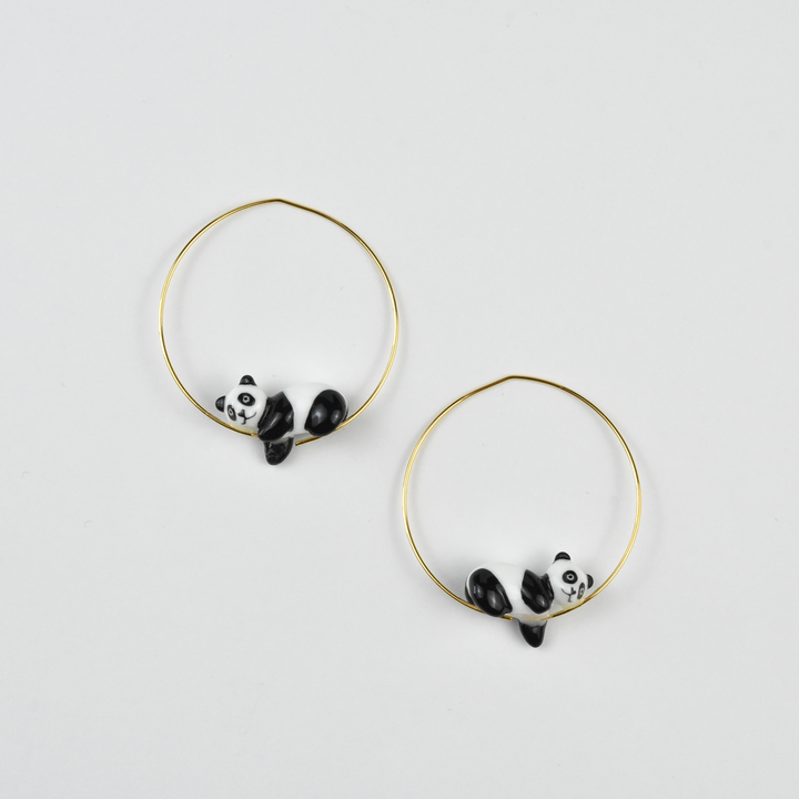 Lounging Panda Hoop Earrings - Goldmakers Fine Jewelry