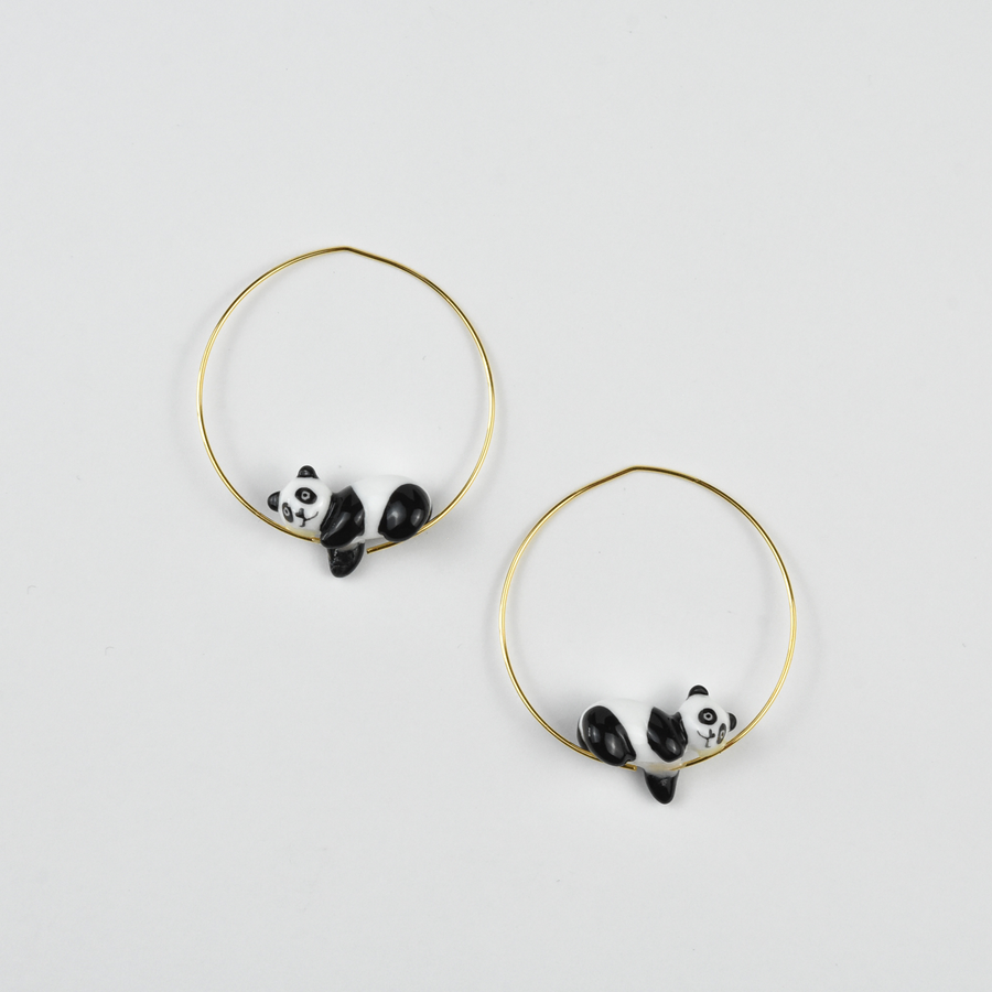 Lounging Panda Hoop Earrings - Goldmakers Fine Jewelry