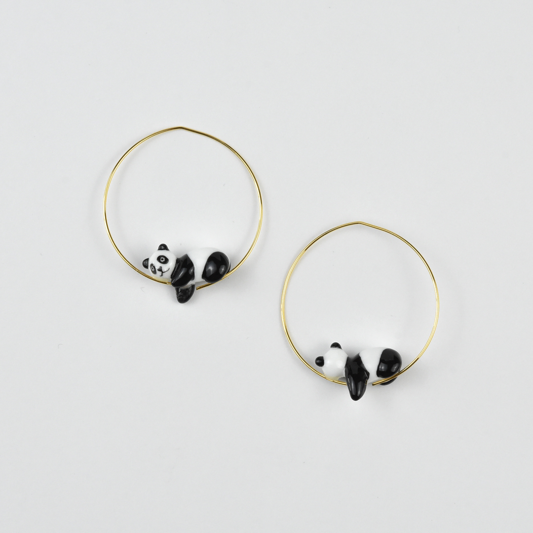 Lounging Panda Hoop Earrings - Goldmakers Fine Jewelry