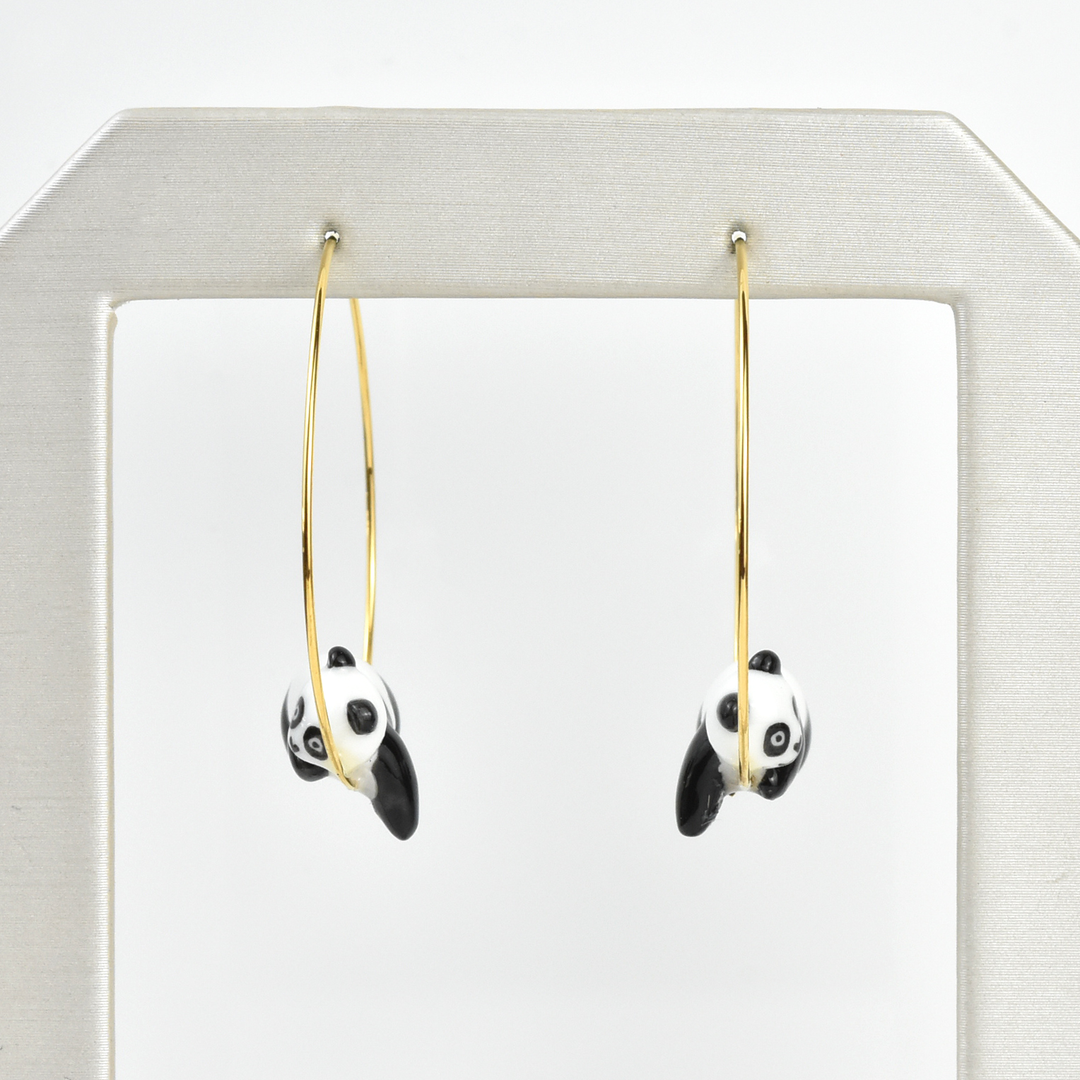Lounging Panda Hoop Earrings - Goldmakers Fine Jewelry