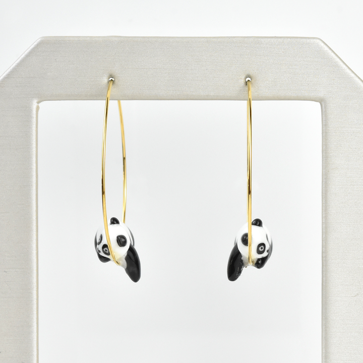 Lounging Panda Hoop Earrings - Goldmakers Fine Jewelry
