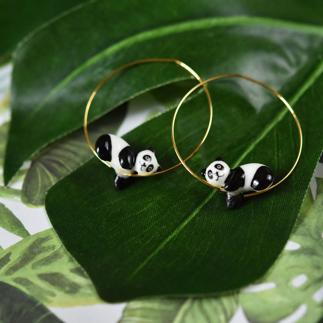 Lounging Panda Hoop Earrings - Goldmakers Fine Jewelry