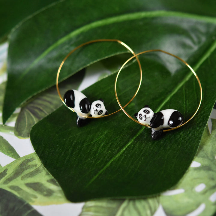 Lounging Panda Hoop Earrings - Goldmakers Fine Jewelry