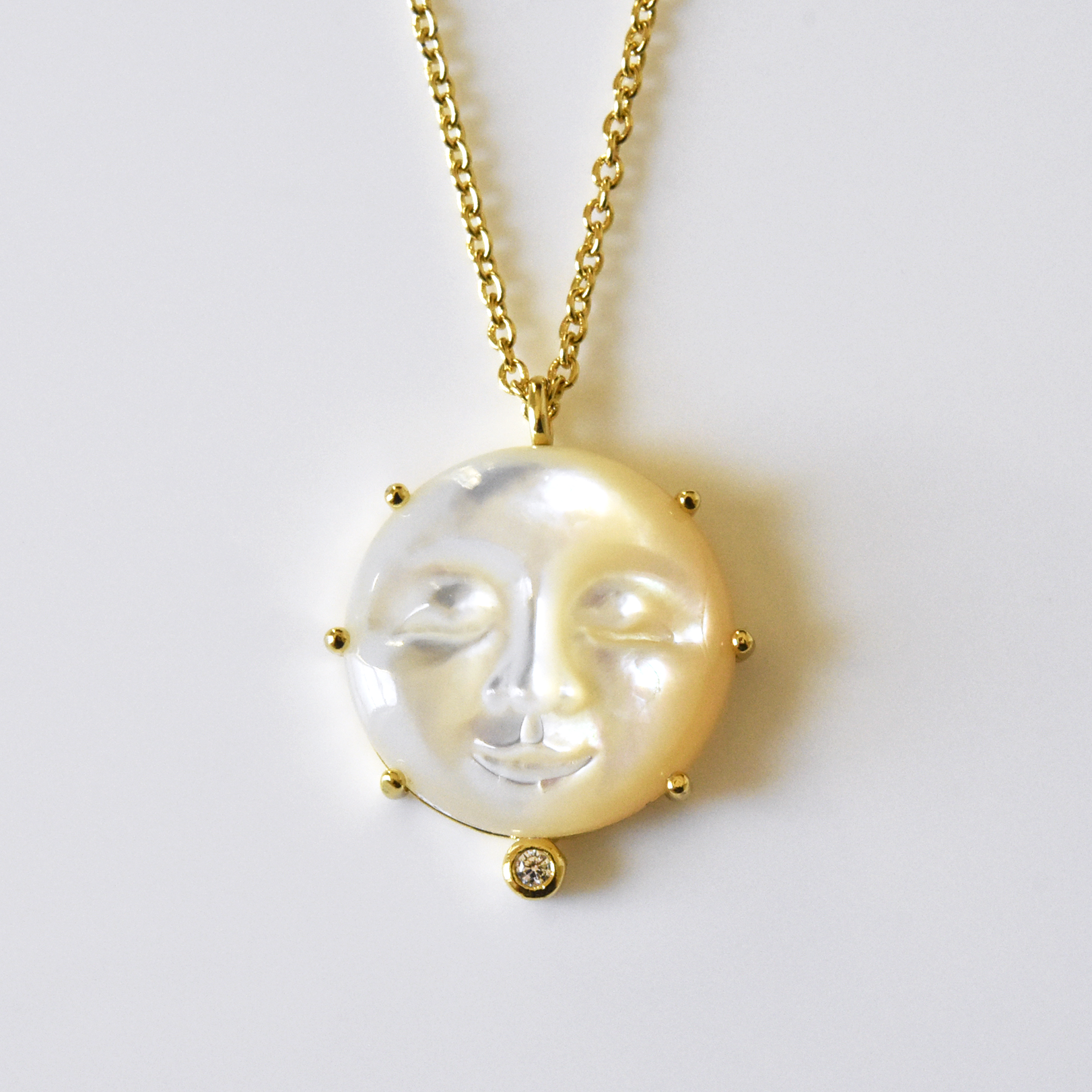★NOONOO FINGERS★ [Natural Stone] Mother of Pearl Necklace Pink Mother of Pearl Pendant with Diamond Moon & Stars