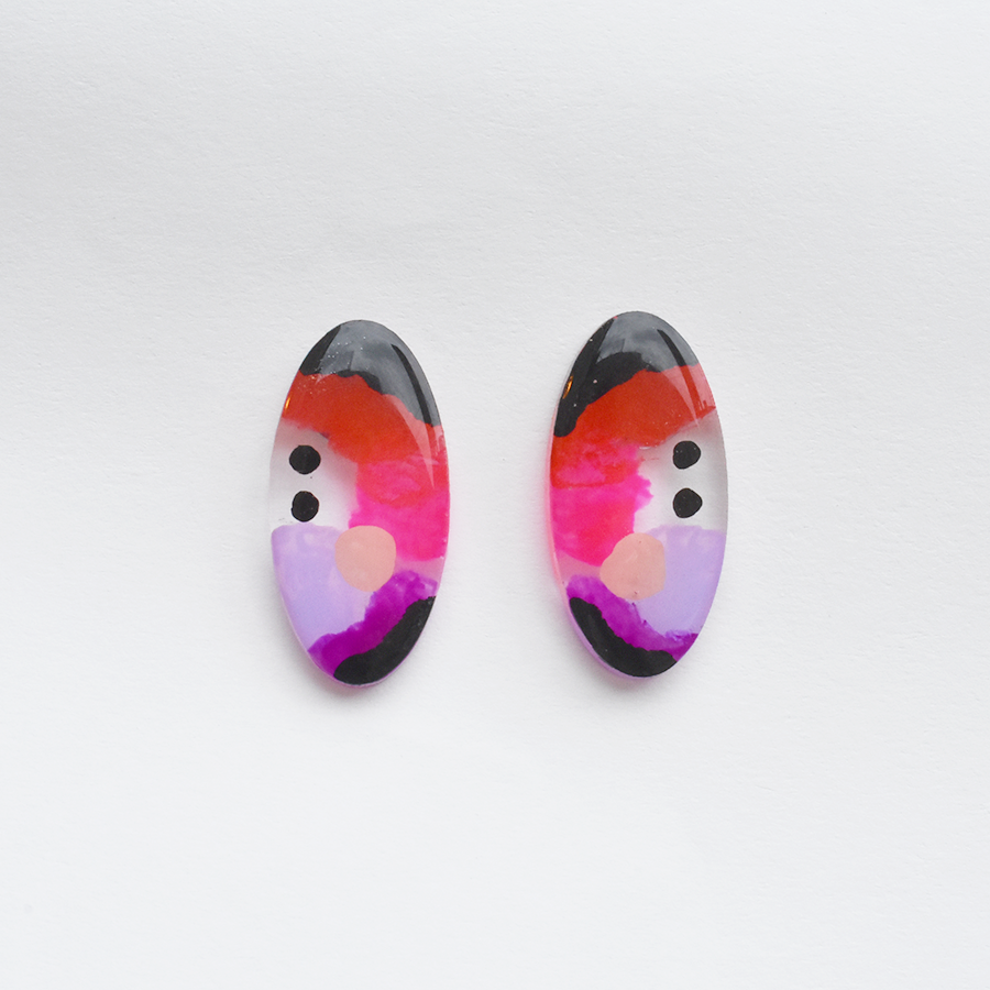 Pink and Red Oval Studs - Goldmakers Fine Jewelry