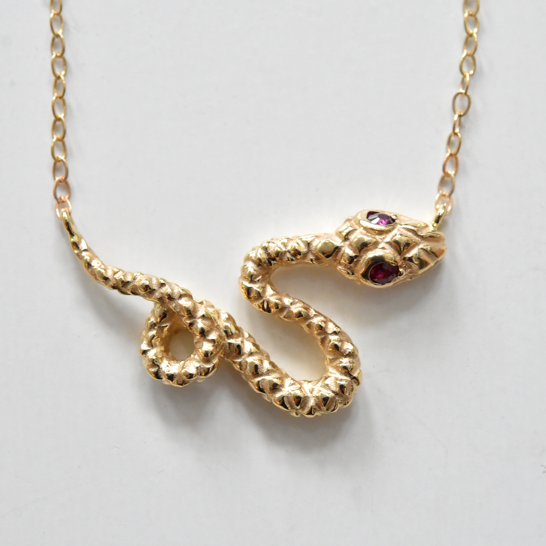 Serpent Collar in Gold With Ruby Eyes - Goldmakers Fine Jewelry