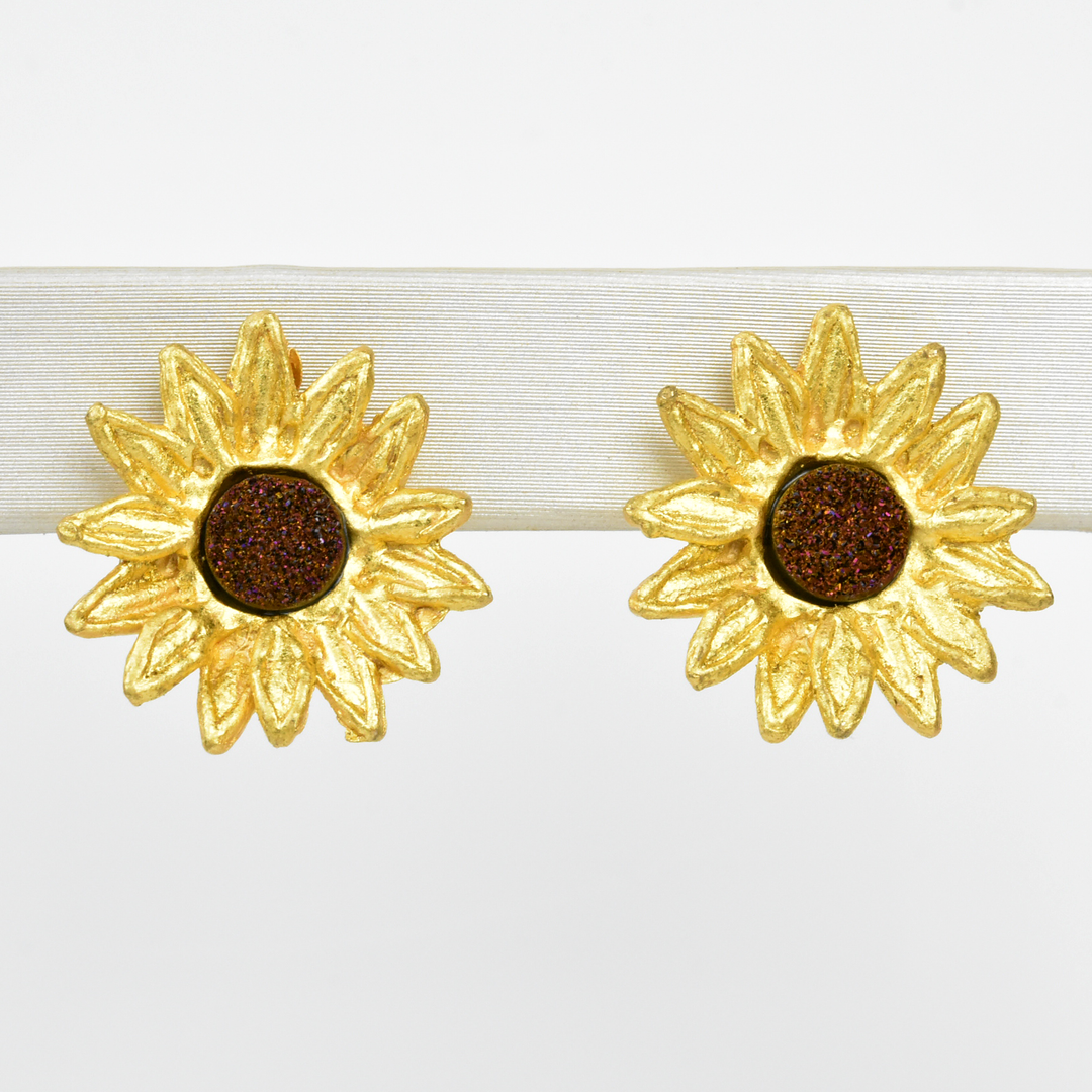 Sunflower Druzy Post Earrings - Goldmakers Fine Jewelry