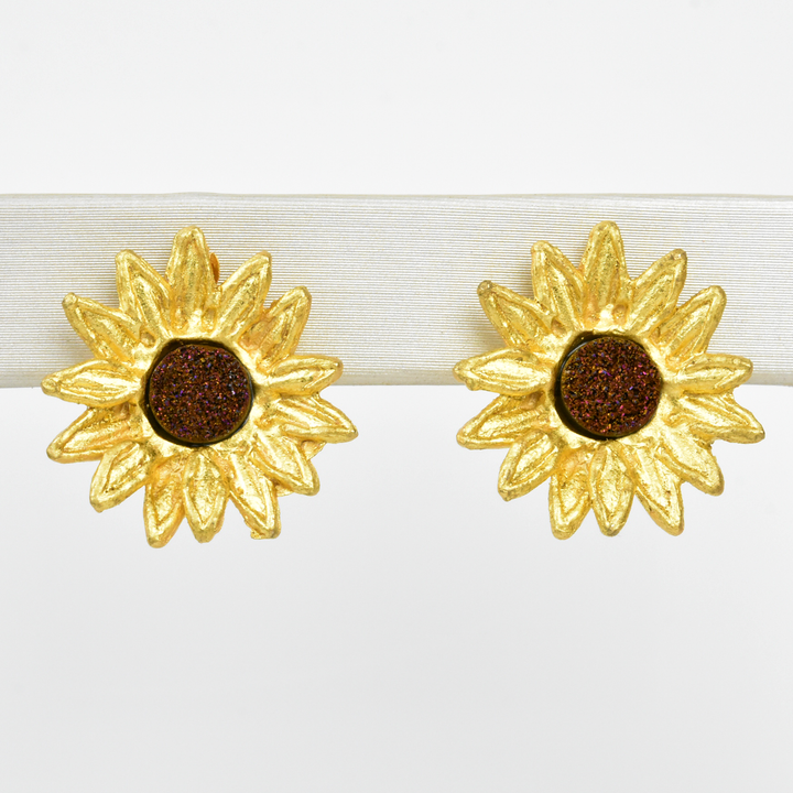 Sunflower Druzy Post Earrings - Goldmakers Fine Jewelry