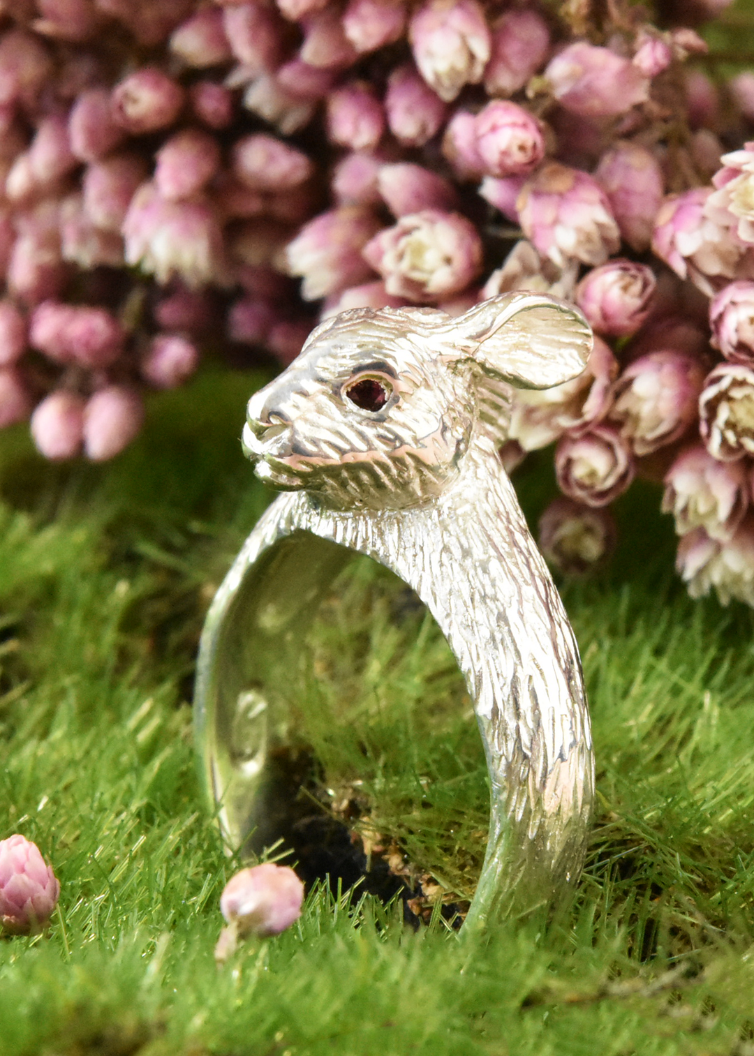 Sterling Silver Wild Rabbit Ring  with Rubies - Goldmakers Fine Jewelry