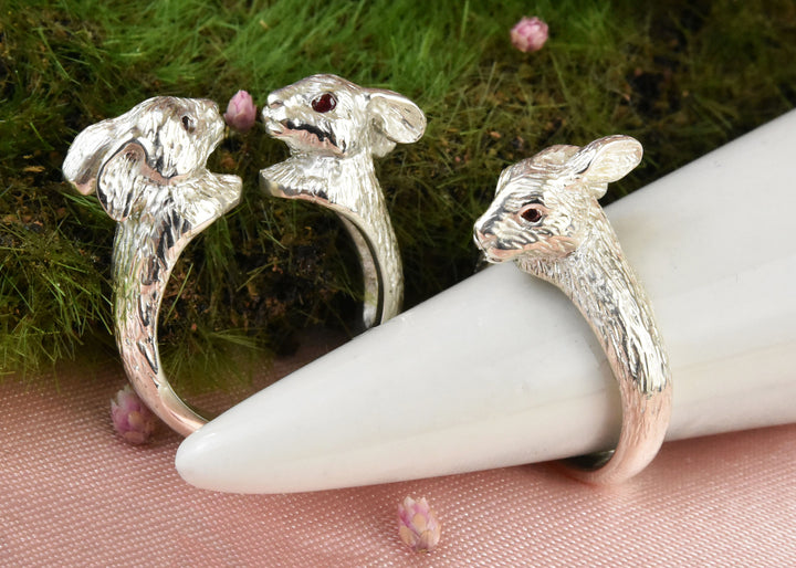 Lucky Rabbits Ring in Silver with Rubies - Goldmakers Fine Jewelry