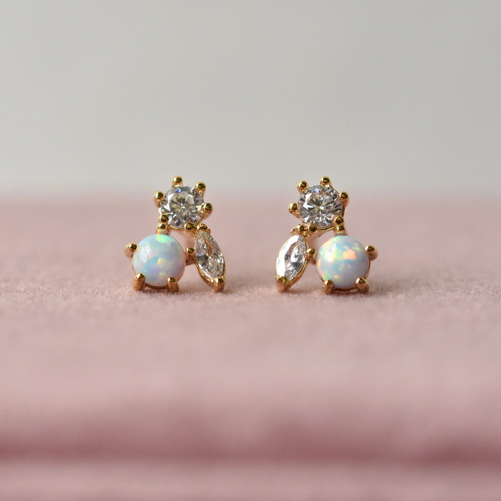 Petite Jardin Opal & CZ studs - Goldmakers Fine Jewelry