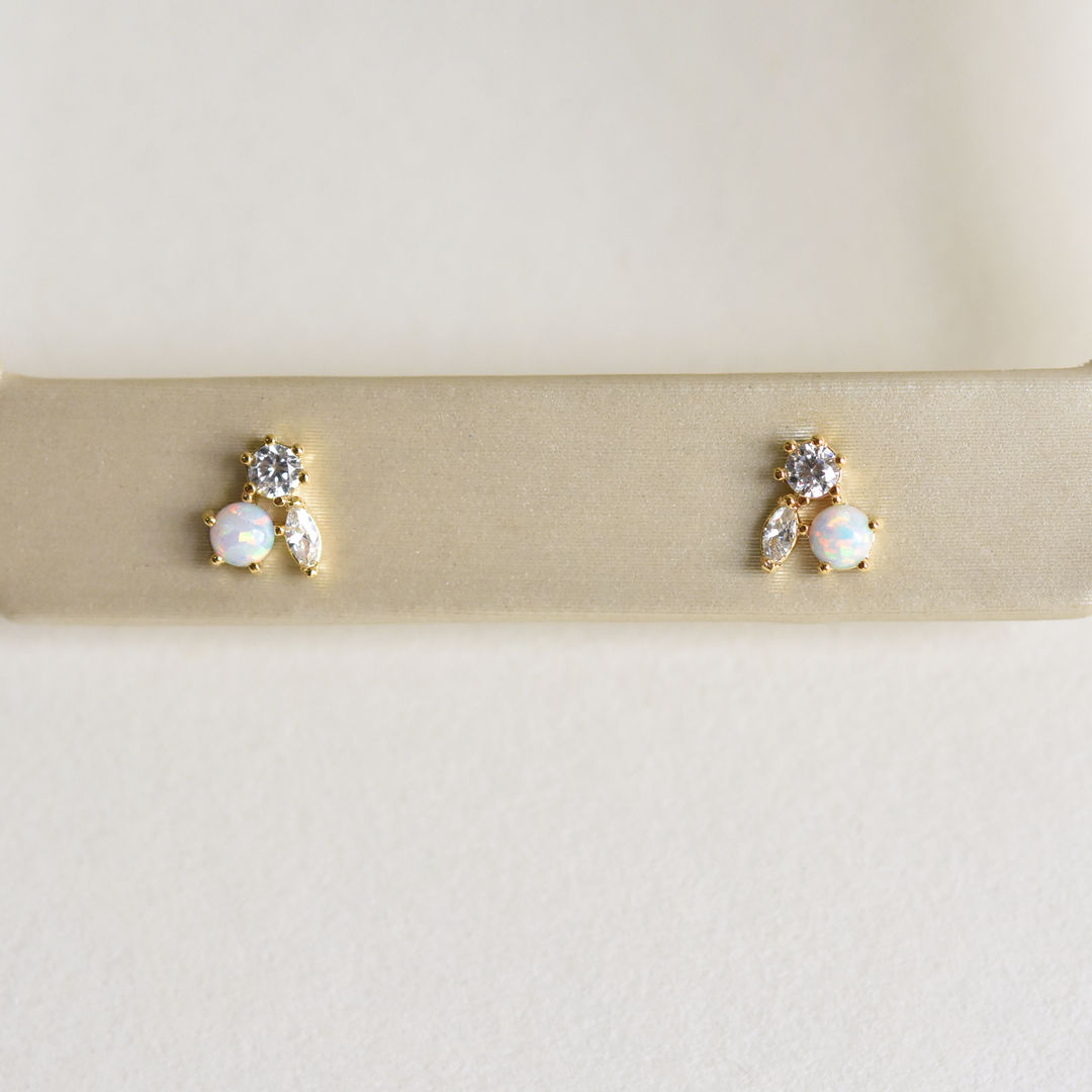 Petite Jardin Opal & CZ studs - Goldmakers Fine Jewelry