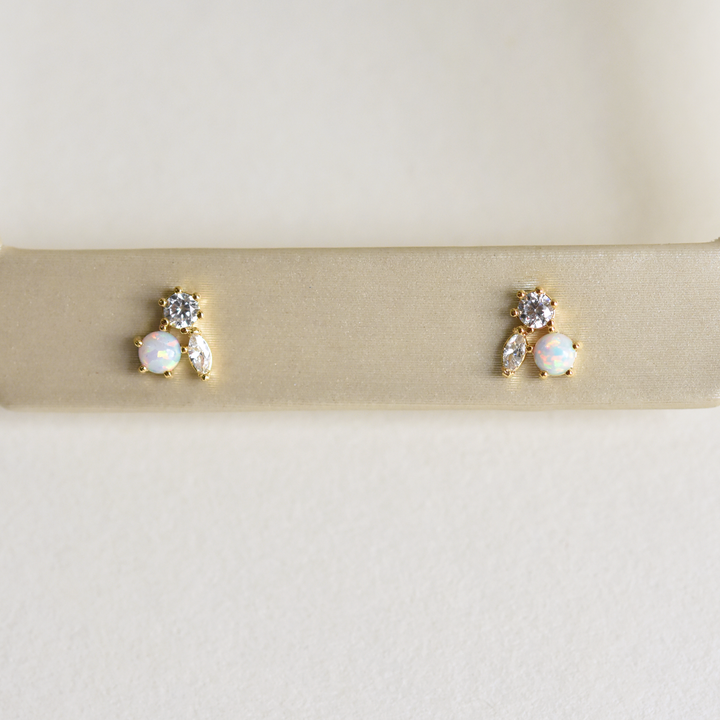 Petite Jardin Opal & CZ studs - Goldmakers Fine Jewelry