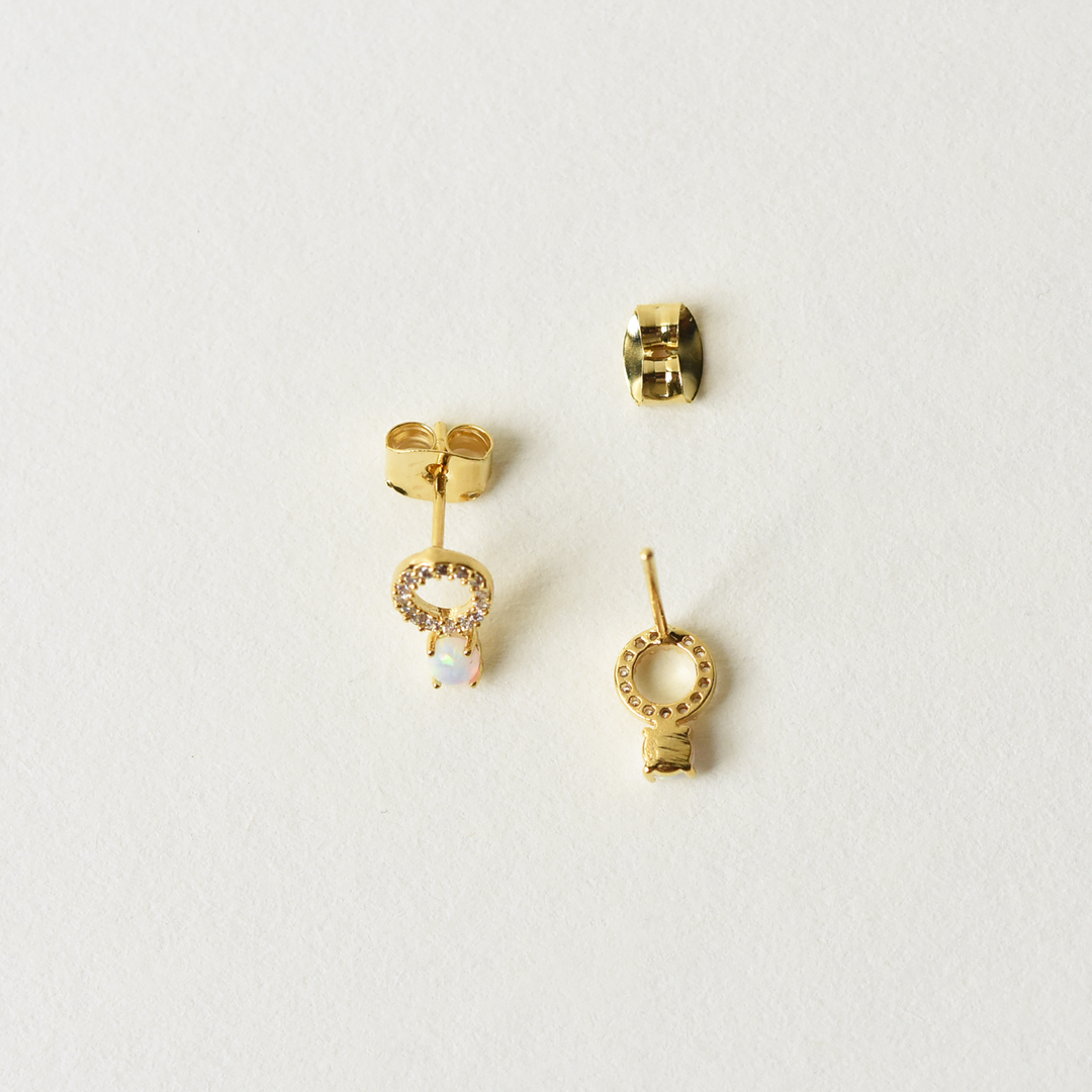 Petite CZ Circle and Opal Studs - Goldmakers Fine Jewelry