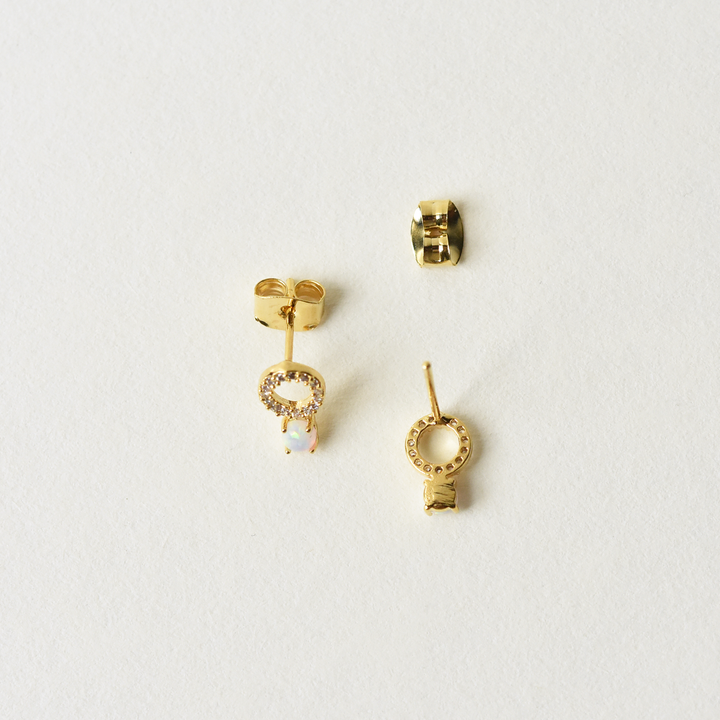 Petite CZ Circle and Opal Studs - Goldmakers Fine Jewelry