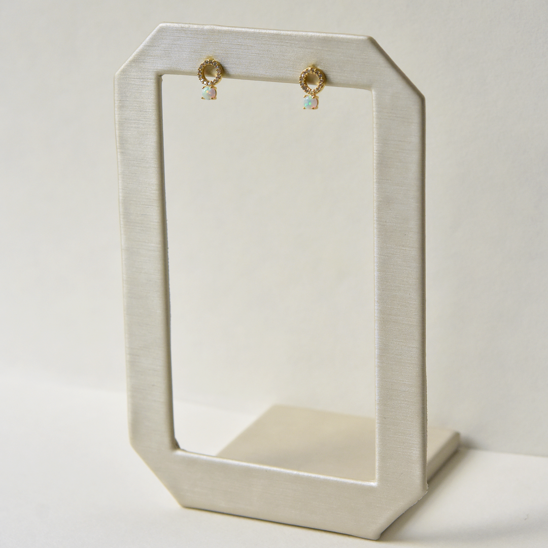 Petite CZ Circle and Opal Studs - Goldmakers Fine Jewelry