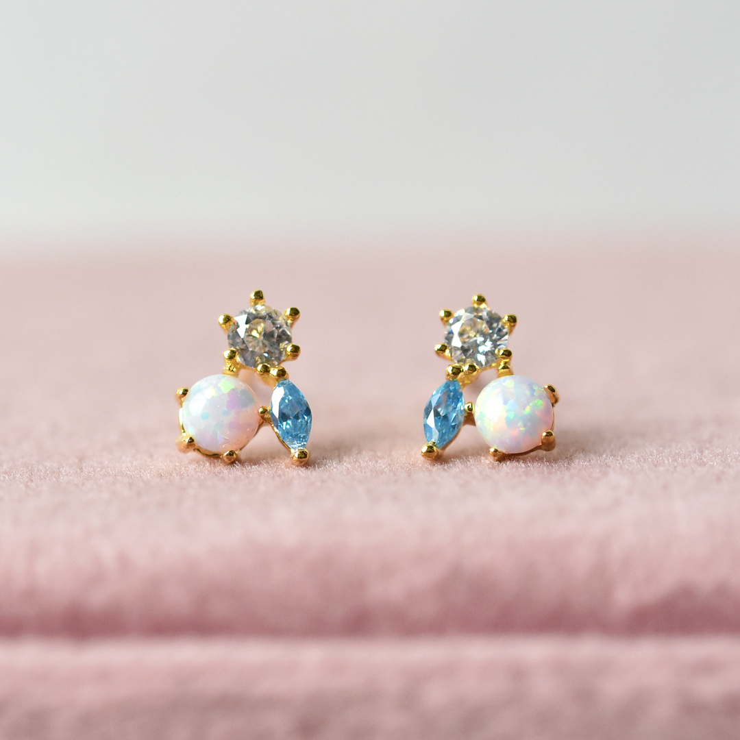 Petite Jardin Opal & Turquoise CZ Studs - Goldmakers Fine Jewelry