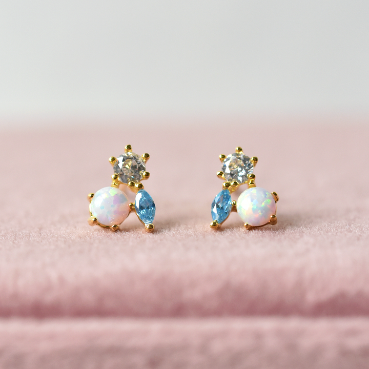 Petite Jardin Opal & Turquoise CZ Studs - Goldmakers Fine Jewelry