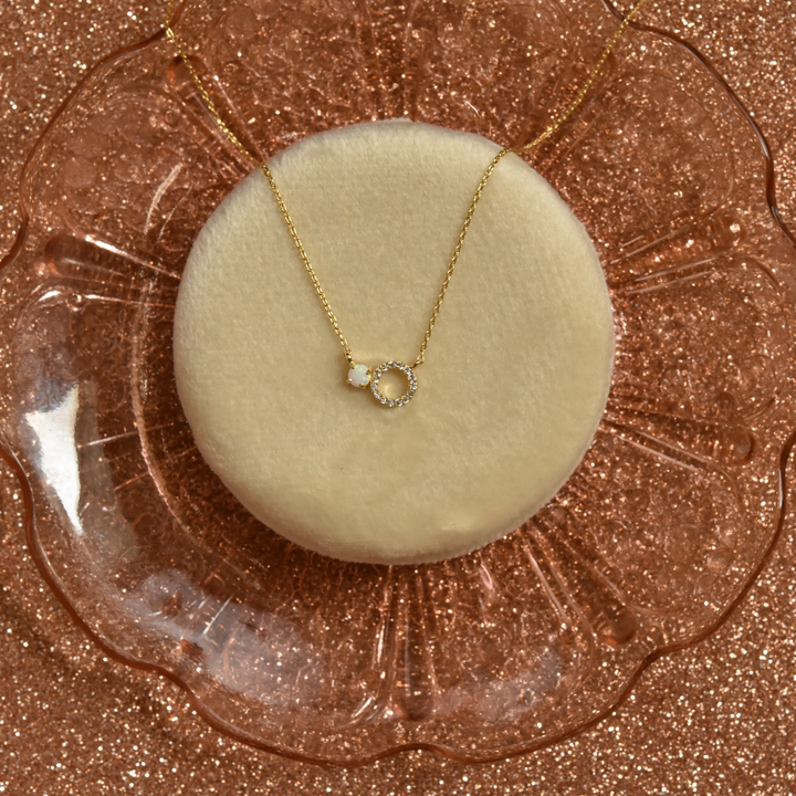 Petite Opal Halo Necklace - Goldmakers Fine Jewelry