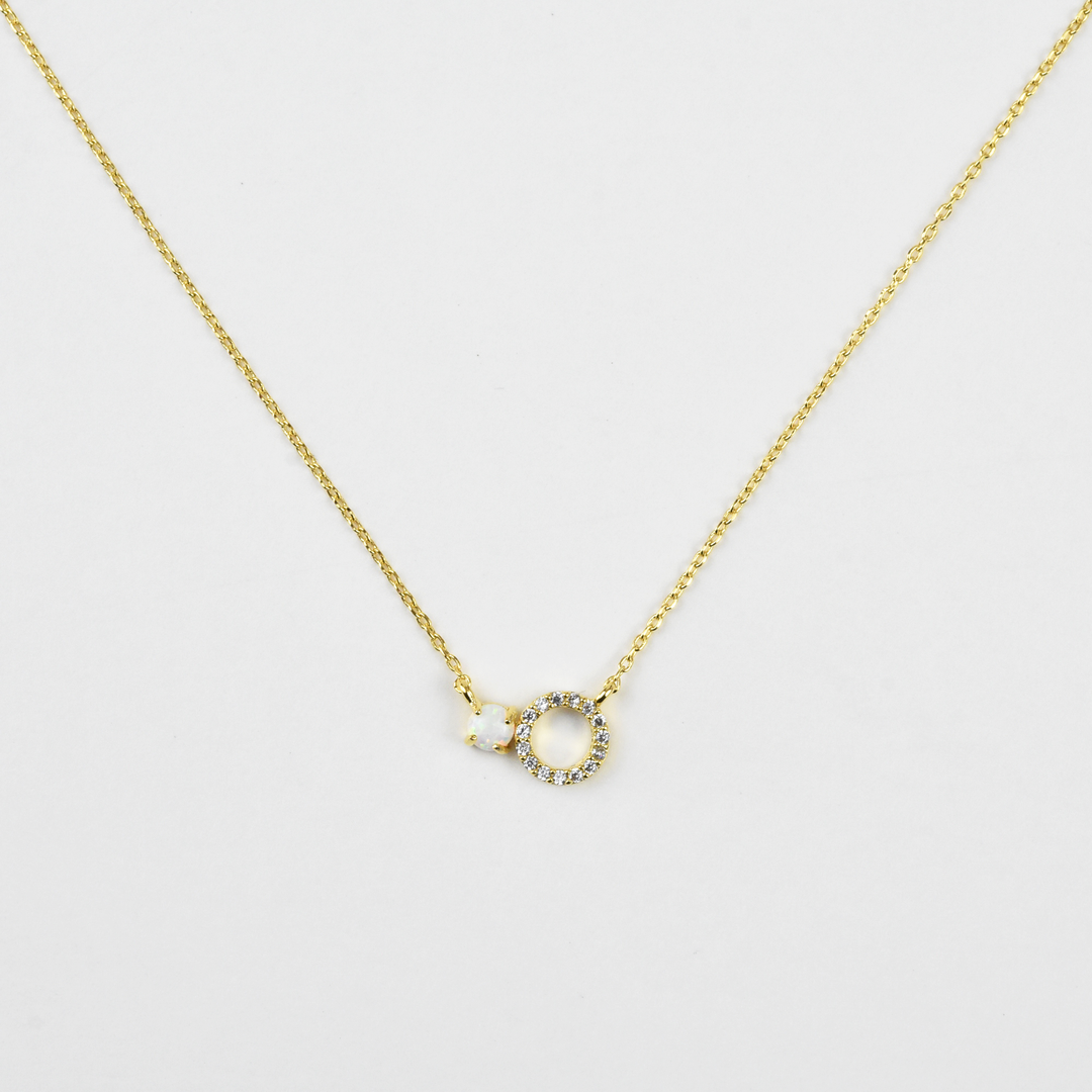 Petite Opal Halo Necklace - Goldmakers Fine Jewelry