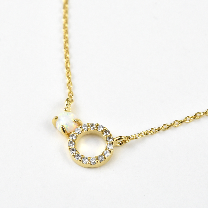 Petite Opal Halo Necklace - Goldmakers Fine Jewelry