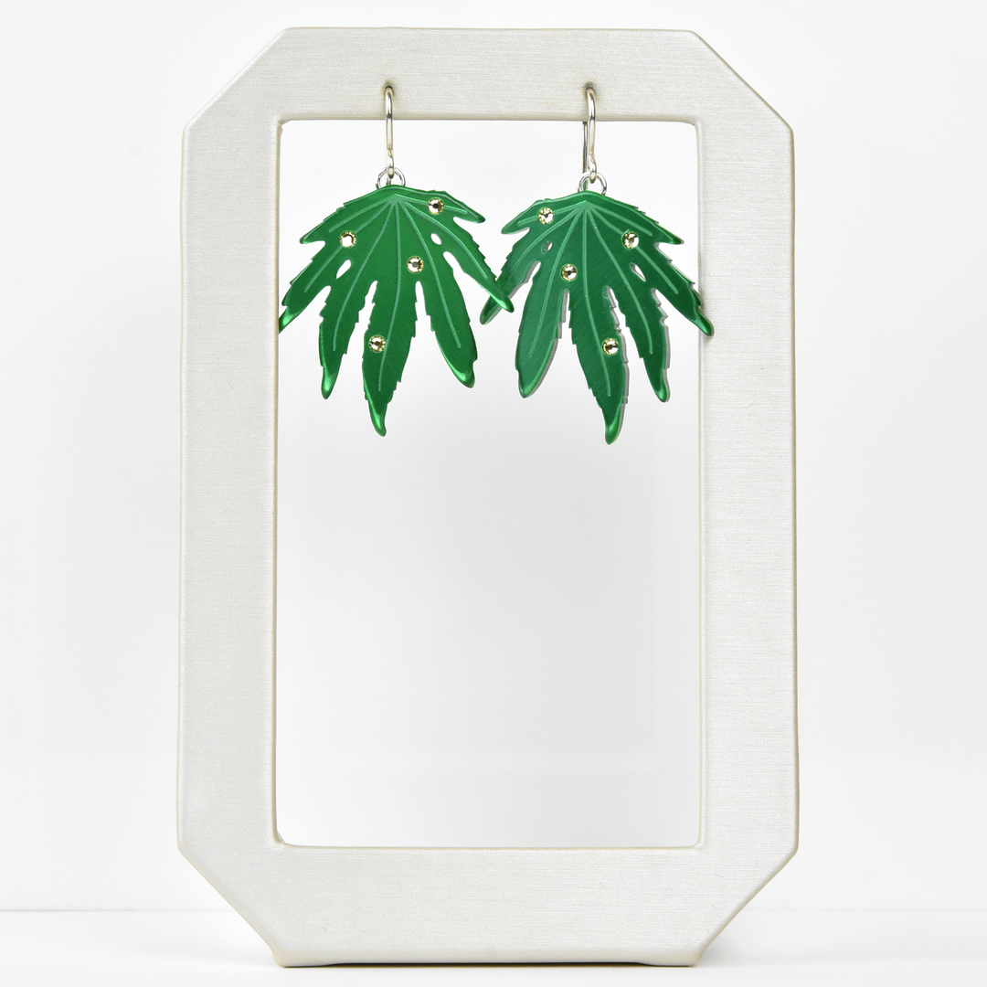 Small Sativa Weed Leaf Earrings - Goldmakers Fine Jewelry