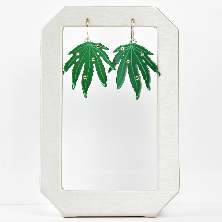 Small Sativa Weed Leaf Earrings - Goldmakers Fine Jewelry