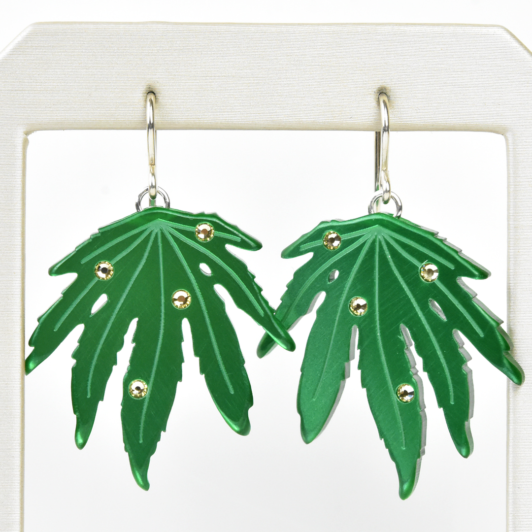 Small Sativa Weed Leaf Earrings - Goldmakers Fine Jewelry
