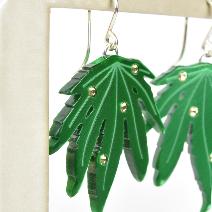 Small Sativa Weed Leaf Earrings - Goldmakers Fine Jewelry