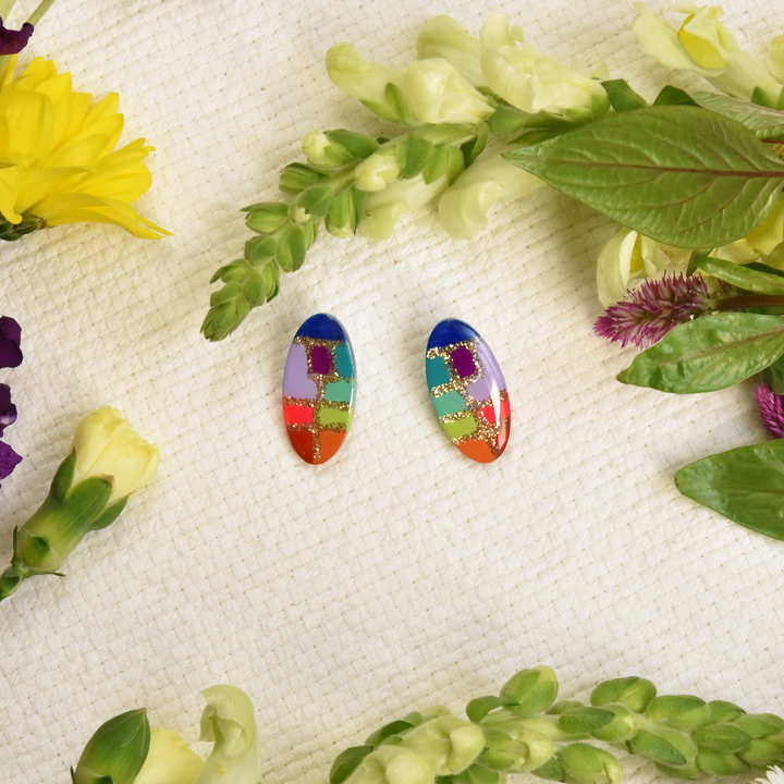 Rainbow Abstract Art Glitter Studs - Goldmakers Fine Jewelry