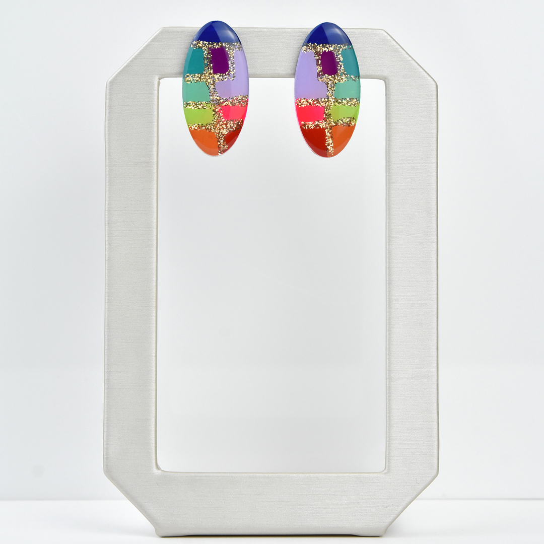 Rainbow Abstract Art Glitter Studs - Goldmakers Fine Jewelry