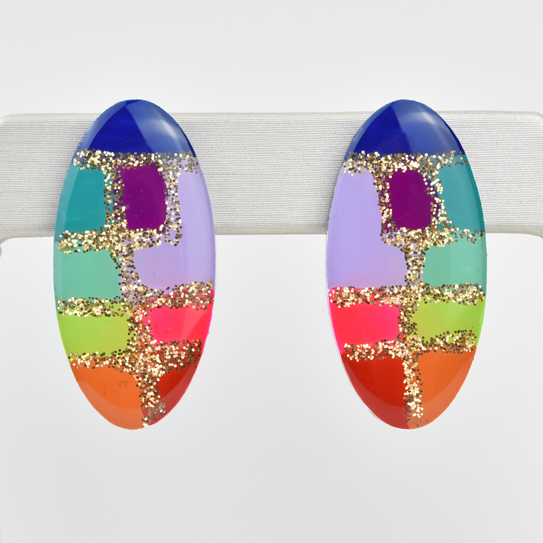 Rainbow Abstract Art Glitter Studs - Goldmakers Fine Jewelry
