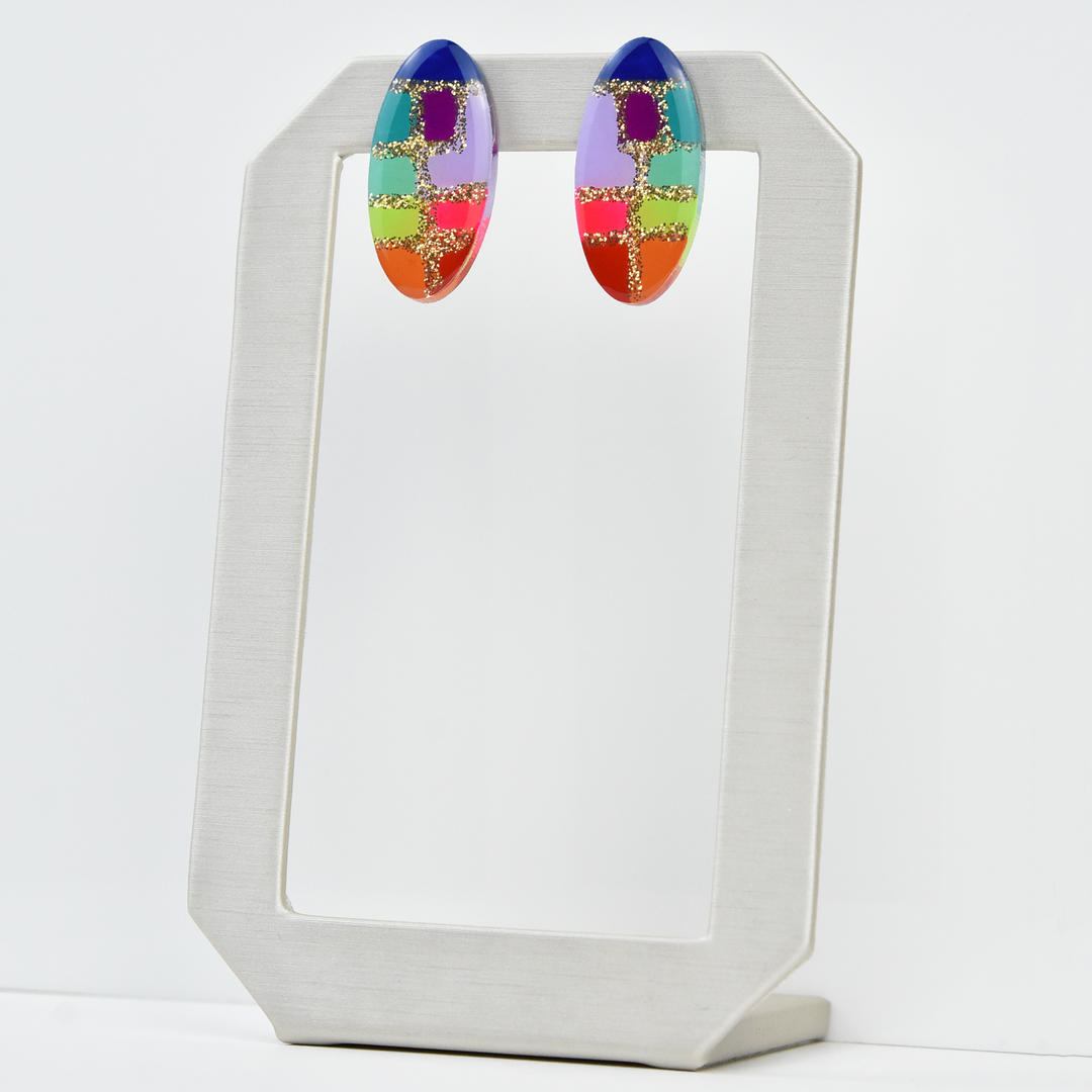 Rainbow Abstract Art Glitter Studs - Goldmakers Fine Jewelry