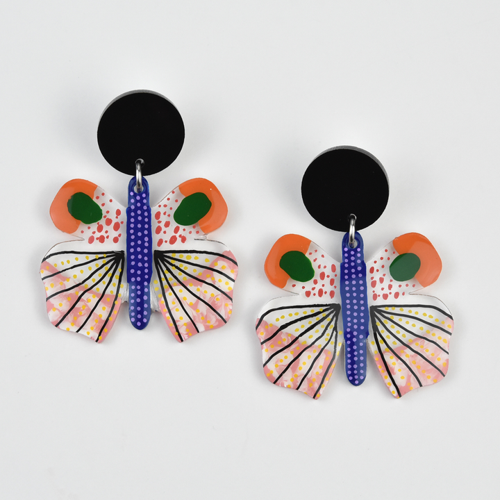 Orange and Black Geometric Moth Earrings - Goldmakers Fine Jewelry