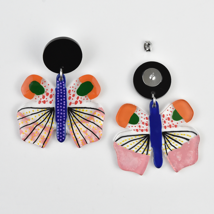 Orange and Black Geometric Moth Earrings - Goldmakers Fine Jewelry