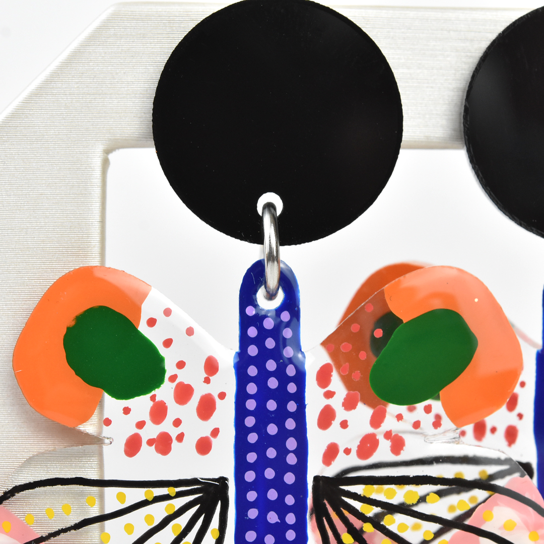 Orange and Black Geometric Moth Earrings - Goldmakers Fine Jewelry