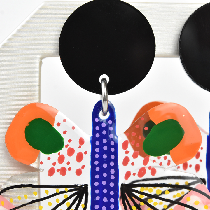 Orange and Black Geometric Moth Earrings - Goldmakers Fine Jewelry