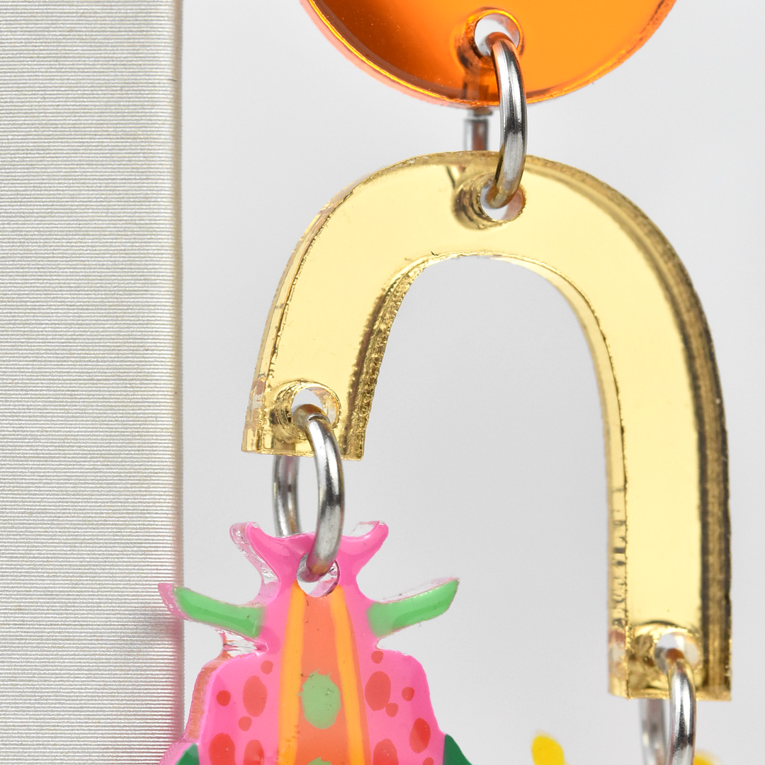 Orange Geometric Colorful Arch Insect Earrings - Goldmakers Fine Jewelry