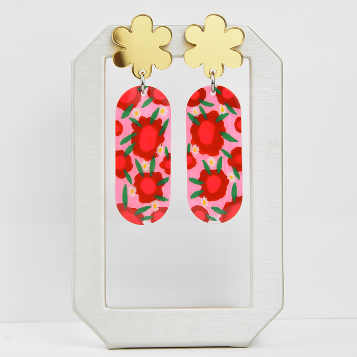 Pink and Red Flower Resin Earrings - Goldmakers Fine Jewelry