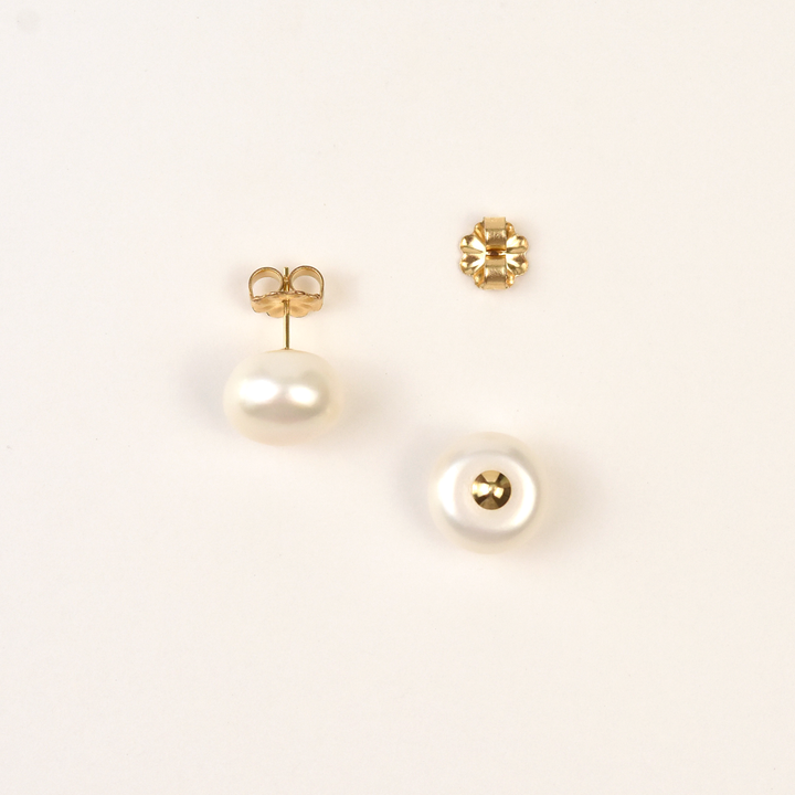 Pearl Button Studs in Yellow Gold - Goldmakers Fine Jewelry