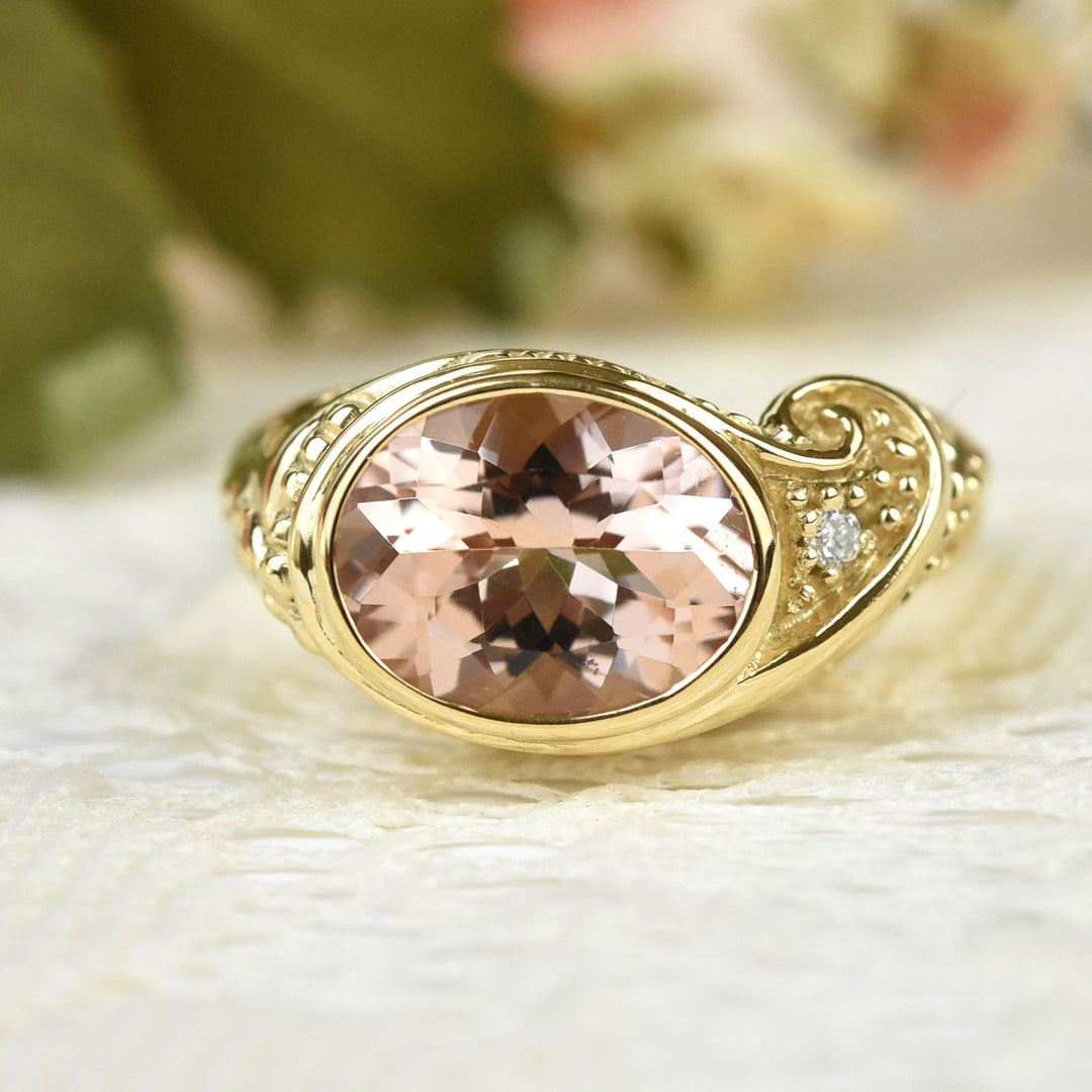 Morganite Paisley Cocktail Ring in Gold - Goldmakers Fine Jewelry