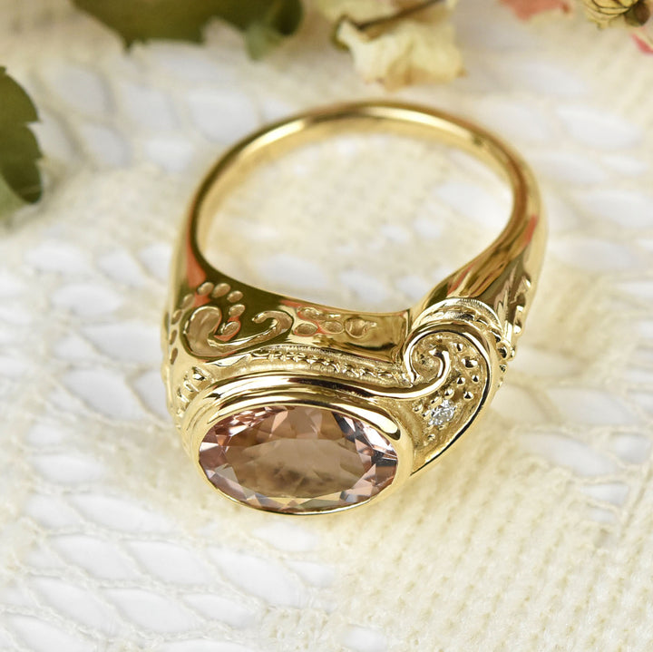 Morganite Paisley Cocktail Ring in Gold - Goldmakers Fine Jewelry