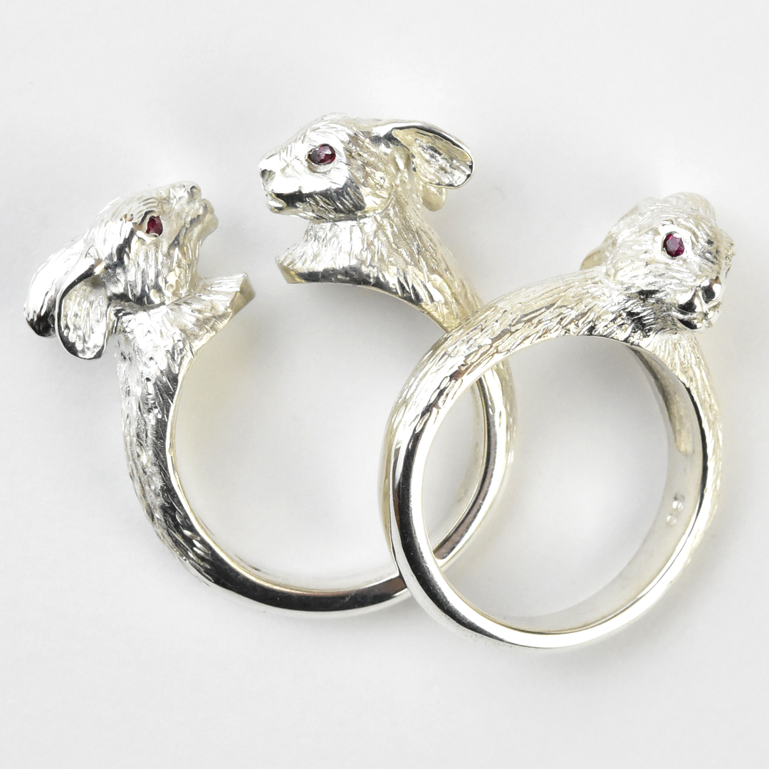 Sterling Silver Wild Rabbit Ring  with Rubies - Goldmakers Fine Jewelry