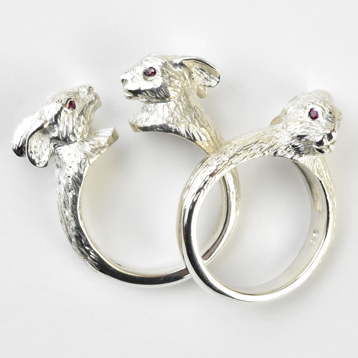Sterling Silver Wild Rabbit Ring  with Rubies - Goldmakers Fine Jewelry