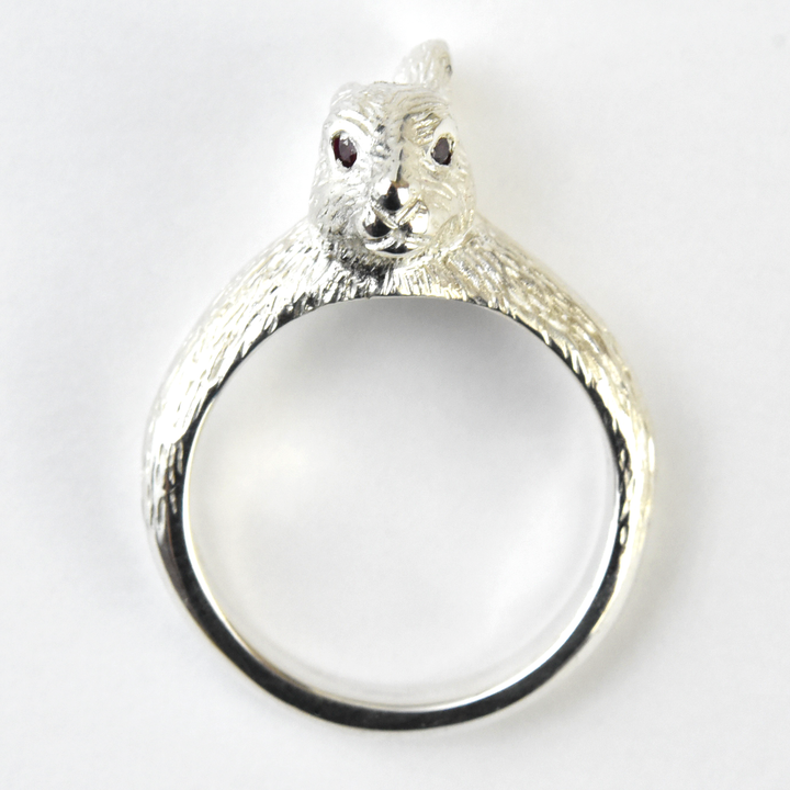 Sterling Silver Wild Rabbit Ring  with Rubies - Goldmakers Fine Jewelry