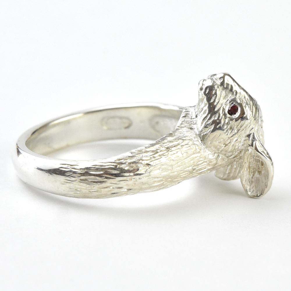 Sterling Silver Wild Rabbit Ring  with Rubies - Goldmakers Fine Jewelry
