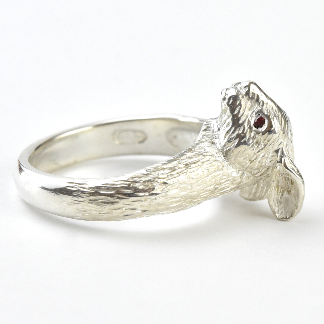 Sterling Silver Wild Rabbit Ring  with Rubies - Goldmakers Fine Jewelry